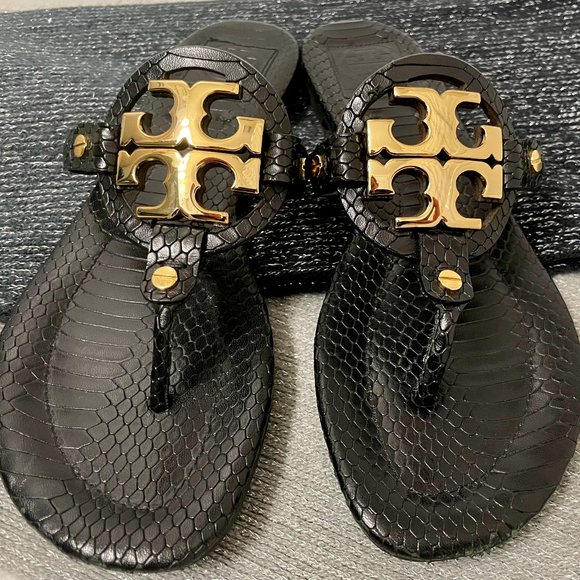 Tory Burch Shoes - Tory Burch Miller Black Snake Skin Sandals